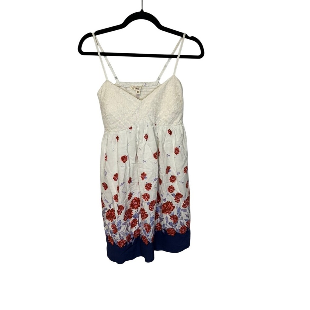 Rewind Womens XS Floral Embroidered Lace White Red Blue Sundress Mini Dress NWT